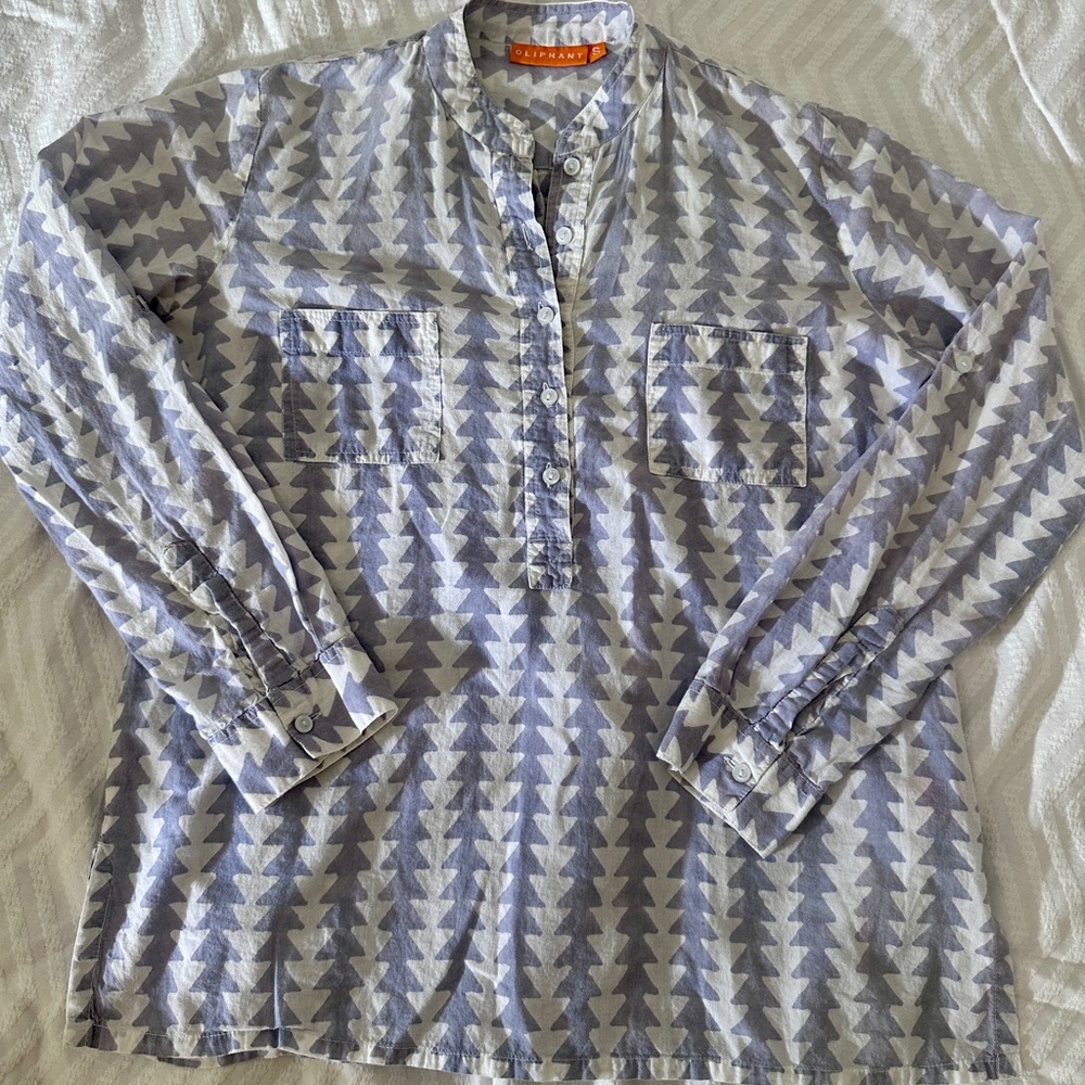 OLIPHANT Purple/Gray and White Geometric Pattern Cotton Shirt Small Resortwear